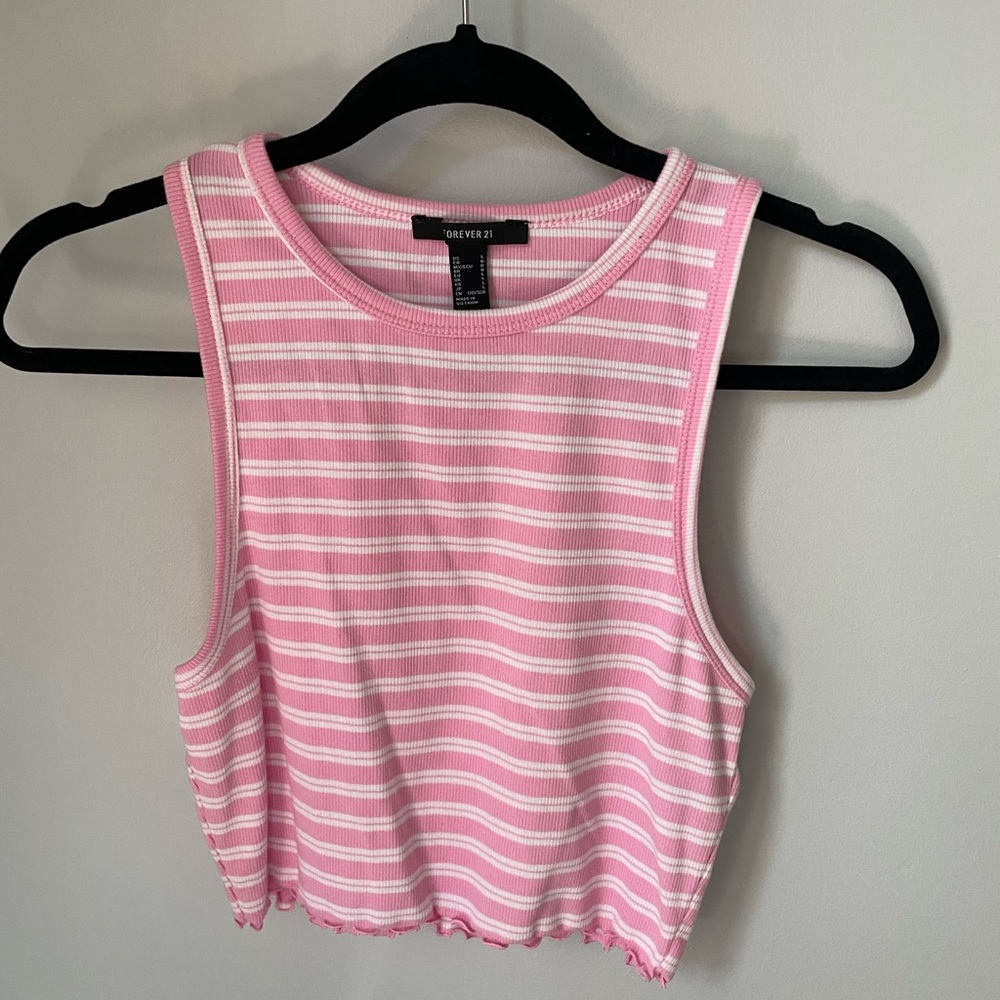 Pink and white stripe crop tank - size medium